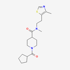 molecular formula C19H29N3O2S B5622150 1-(cyclopentylcarbonyl)-N-methyl-N-[2-(4-methyl-1,3-thiazol-5-yl)ethyl]-4-piperidinecarboxamide 