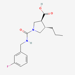 molecular formula C16H21FN2O3 B5622309 (3S*,4S*)-1-{[(3-fluorobenzyl)amino]carbonyl}-4-propyl-3-pyrrolidinecarboxylic acid 