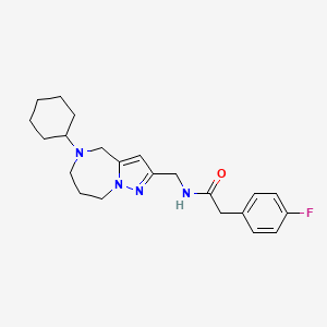 molecular formula C22H29FN4O B5622312 N-[(5-cyclohexyl-5,6,7,8-tetrahydro-4H-pyrazolo[1,5-a][1,4]diazepin-2-yl)methyl]-2-(4-fluorophenyl)acetamide 