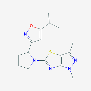 molecular formula C16H21N5OS B5622335 5-[2-(5-isopropylisoxazol-3-yl)pyrrolidin-1-yl]-1,3-dimethyl-1H-pyrazolo[3,4-d][1,3]thiazole 