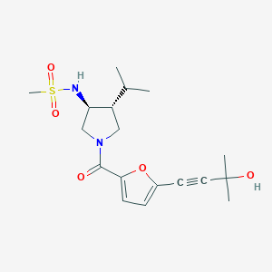 molecular formula C18H26N2O5S B5622356 N-{(3S*,4R*)-1-[5-(3-hydroxy-3-methylbut-1-yn-1-yl)-2-furoyl]-4-isopropylpyrrolidin-3-yl}methanesulfonamide 
