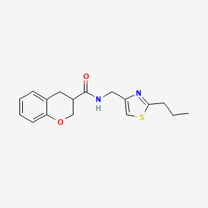 molecular formula C17H20N2O2S B5622384 N-[(2-propyl-1,3-thiazol-4-yl)methyl]chromane-3-carboxamide 