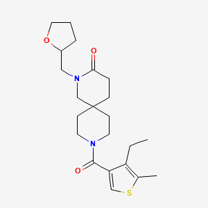 molecular formula C22H32N2O3S B5622427 9-[(4-ethyl-5-methyl-3-thienyl)carbonyl]-2-(tetrahydrofuran-2-ylmethyl)-2,9-diazaspiro[5.5]undecan-3-one 