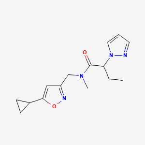 molecular formula C15H20N4O2 B5622608 N-[(5-cyclopropyl-3-isoxazolyl)methyl]-N-methyl-2-(1H-pyrazol-1-yl)butanamide 