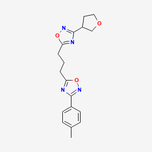 molecular formula C18H20N4O3 B5622609 3-(4-methylphenyl)-5-{3-[3-(tetrahydrofuran-3-yl)-1,2,4-oxadiazol-5-yl]propyl}-1,2,4-oxadiazole 