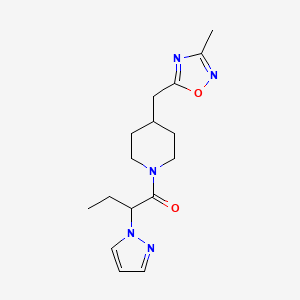 molecular formula C16H23N5O2 B5622643 4-[(3-methyl-1,2,4-oxadiazol-5-yl)methyl]-1-[2-(1H-pyrazol-1-yl)butanoyl]piperidine 