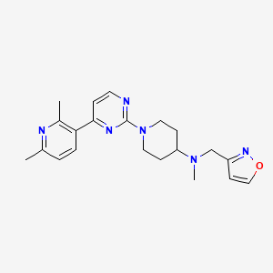 molecular formula C21H26N6O B5622651 1-[4-(2,6-dimethylpyridin-3-yl)pyrimidin-2-yl]-N-(isoxazol-3-ylmethyl)-N-methylpiperidin-4-amine 
