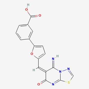 molecular formula C17H10N4O4S B5622729 3-{5-[(5-imino-7-oxo-5H-[1,3,4]thiadiazolo[3,2-a]pyrimidin-6(7H)-ylidene)methyl]-2-furyl}benzoic acid 