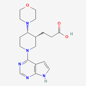 molecular formula C18H25N5O3 B5622784 3-[(3R*,4S*)-4-morpholin-4-yl-1-(7H-pyrrolo[2,3-d]pyrimidin-4-yl)piperidin-3-yl]propanoic acid 