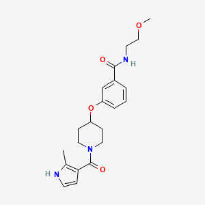 molecular formula C21H27N3O4 B5622799 N-(2-methoxyethyl)-3-({1-[(2-methyl-1H-pyrrol-3-yl)carbonyl]piperidin-4-yl}oxy)benzamide 