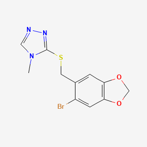 molecular formula C11H10BrN3O2S B5622821 3-{[(6-bromo-1,3-benzodioxol-5-yl)methyl]thio}-4-methyl-4H-1,2,4-triazole 