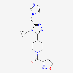 molecular formula C18H21N7O2 B5622869 4-[4-cyclopropyl-5-(1H-imidazol-1-ylmethyl)-4H-1,2,4-triazol-3-yl]-1-(isoxazol-3-ylcarbonyl)piperidine 