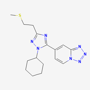 molecular formula C16H21N7S B5622919 7-{1-cyclohexyl-3-[2-(methylthio)ethyl]-1H-1,2,4-triazol-5-yl}tetrazolo[1,5-a]pyridine 