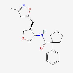 molecular formula C21H26N2O3 B5622945 N-{(3R*,4S*)-4-[(3-methylisoxazol-5-yl)methyl]tetrahydrofuran-3-yl}-1-phenylcyclopentanecarboxamide 