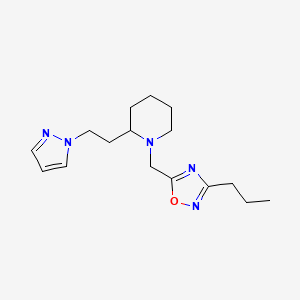 molecular formula C16H25N5O B5623038 1-[(3-propyl-1,2,4-oxadiazol-5-yl)methyl]-2-[2-(1H-pyrazol-1-yl)ethyl]piperidine 