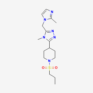 molecular formula C16H26N6O2S B5623169 4-{4-methyl-5-[(2-methyl-1H-imidazol-1-yl)methyl]-4H-1,2,4-triazol-3-yl}-1-(propylsulfonyl)piperidine 