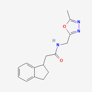 molecular formula C15H17N3O2 B5623215 2-(2,3-dihydro-1H-inden-1-yl)-N-[(5-methyl-1,3,4-oxadiazol-2-yl)methyl]acetamide 