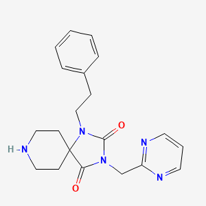 molecular formula C20H23N5O2 B5623268 1-(2-phenylethyl)-3-(2-pyrimidinylmethyl)-1,3,8-triazaspiro[4.5]decane-2,4-dione hydrochloride 