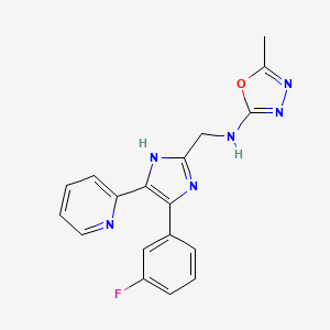 molecular formula C18H15FN6O B5623376 N-{[4-(3-fluorophenyl)-5-pyridin-2-yl-1H-imidazol-2-yl]methyl}-5-methyl-1,3,4-oxadiazol-2-amine 