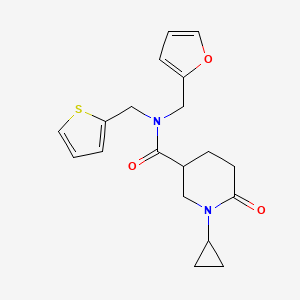 molecular formula C19H22N2O3S B5623557 1-cyclopropyl-N-(2-furylmethyl)-6-oxo-N-(2-thienylmethyl)-3-piperidinecarboxamide 