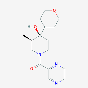 molecular formula C16H23N3O3 B5623584 (3R*,4R*)-3-methyl-1-(2-pyrazinylcarbonyl)-4-(tetrahydro-2H-pyran-4-yl)-4-piperidinol 