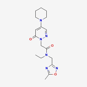 molecular formula C17H24N6O3 B5623627 N-ethyl-N-[(5-methyl-1,2,4-oxadiazol-3-yl)methyl]-2-(6-oxo-4-piperidin-1-ylpyridazin-1(6H)-yl)acetamide 