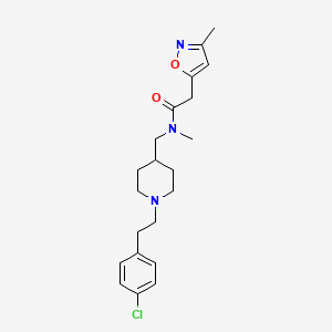 molecular formula C21H28ClN3O2 B5623682 N-({1-[2-(4-chlorophenyl)ethyl]piperidin-4-yl}methyl)-N-methyl-2-(3-methylisoxazol-5-yl)acetamide 