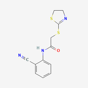 molecular formula C12H11N3OS2 B5623741 N-(2-cyanophenyl)-2-(4,5-dihydro-1,3-thiazol-2-ylthio)acetamide 