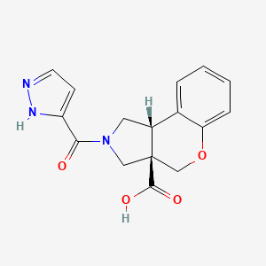 molecular formula C16H15N3O4 B5623822 (3aR*,9bR*)-2-(1H-pyrazol-3-ylcarbonyl)-1,2,3,9b-tetrahydrochromeno[3,4-c]pyrrole-3a(4H)-carboxylic acid 
