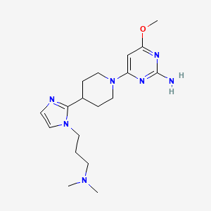 molecular formula C18H29N7O B5624036 4-(4-{1-[3-(dimethylamino)propyl]-1H-imidazol-2-yl}-1-piperidinyl)-6-methoxy-2-pyrimidinamine 