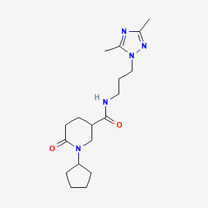 molecular formula C18H29N5O2 B5624297 1-cyclopentyl-N-[3-(3,5-dimethyl-1H-1,2,4-triazol-1-yl)propyl]-6-oxo-3-piperidinecarboxamide 
