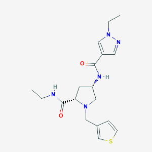 molecular formula C18H25N5O2S B5624400 (4S)-N-ethyl-4-{[(1-ethyl-1H-pyrazol-4-yl)carbonyl]amino}-1-(3-thienylmethyl)-L-prolinamide 