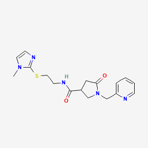molecular formula C17H21N5O2S B5624700 N-{2-[(1-methyl-1H-imidazol-2-yl)thio]ethyl}-5-oxo-1-(2-pyridinylmethyl)-3-pyrrolidinecarboxamide 