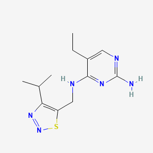 molecular formula C12H18N6S B5624725 5-ethyl-N~4~-[(4-isopropyl-1,2,3-thiadiazol-5-yl)methyl]pyrimidine-2,4-diamine 