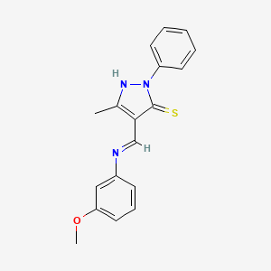 molecular formula C18H17N3OS B5624776 4-{[(3-methoxyphenyl)amino]methylene}-5-methyl-2-phenyl-2,4-dihydro-3H-pyrazole-3-thione 