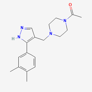 molecular formula C18H24N4O B5624786 1-acetyl-4-{[3-(3,4-dimethylphenyl)-1H-pyrazol-4-yl]methyl}piperazine 