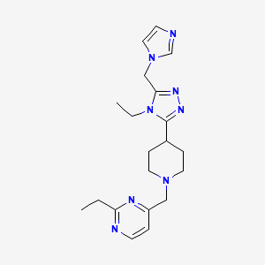 molecular formula C20H28N8 B5624929 2-ethyl-4-({4-[4-ethyl-5-(1H-imidazol-1-ylmethyl)-4H-1,2,4-triazol-3-yl]piperidin-1-yl}methyl)pyrimidine 
