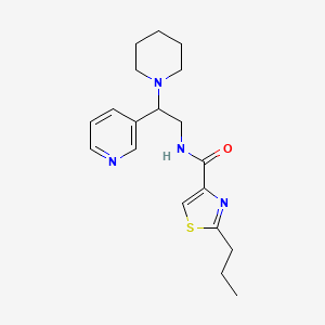 molecular formula C19H26N4OS B5625127 N-[2-(1-piperidinyl)-2-(3-pyridinyl)ethyl]-2-propyl-1,3-thiazole-4-carboxamide 