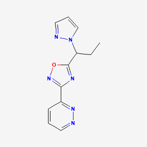 molecular formula C12H12N6O B5625261 3-{5-[1-(1H-pyrazol-1-yl)propyl]-1,2,4-oxadiazol-3-yl}pyridazine 
