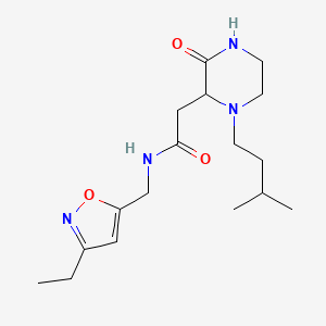 molecular formula C17H28N4O3 B5625618 N-[(3-ethyl-5-isoxazolyl)methyl]-2-[1-(3-methylbutyl)-3-oxo-2-piperazinyl]acetamide 