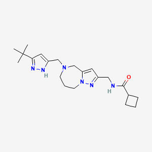 molecular formula C21H32N6O B5625643 N-({5-[(5-tert-butyl-1H-pyrazol-3-yl)methyl]-5,6,7,8-tetrahydro-4H-pyrazolo[1,5-a][1,4]diazepin-2-yl}methyl)cyclobutanecarboxamide 