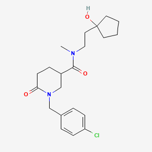 molecular formula C21H29ClN2O3 B5625781 1-(4-chlorobenzyl)-N-[2-(1-hydroxycyclopentyl)ethyl]-N-methyl-6-oxo-3-piperidinecarboxamide 