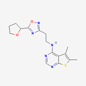 molecular formula C16H19N5O2S B5626075 5,6-dimethyl-N-{2-[5-(tetrahydrofuran-2-yl)-1,2,4-oxadiazol-3-yl]ethyl}thieno[2,3-d]pyrimidin-4-amine 