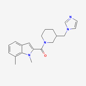 molecular formula C20H24N4O B5626302 2-{[3-(1H-imidazol-1-ylmethyl)-1-piperidinyl]carbonyl}-1,7-dimethyl-1H-indole 