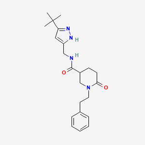 molecular formula C22H30N4O2 B5626403 N-[(3-tert-butyl-1H-pyrazol-5-yl)methyl]-6-oxo-1-(2-phenylethyl)-3-piperidinecarboxamide 