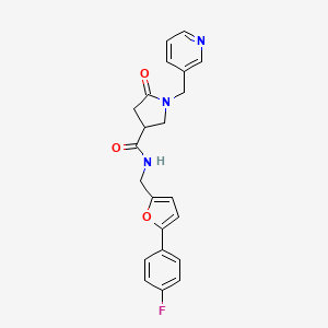 molecular formula C22H20FN3O3 B5626483 N-{[5-(4-fluorophenyl)-2-furyl]methyl}-5-oxo-1-(3-pyridinylmethyl)-3-pyrrolidinecarboxamide 