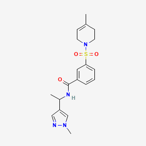 molecular formula C19H24N4O3S B5626495 3-[(4-methyl-3,6-dihydropyridin-1(2H)-yl)sulfonyl]-N-[1-(1-methyl-1H-pyrazol-4-yl)ethyl]benzamide 