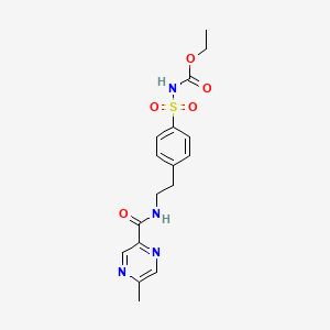 Ethyl (4-{2-[(5-methylpyrazine-2-carbonyl)amino]ethyl}benzene-1-sulfonyl)carbamate