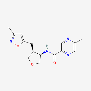 molecular formula C15H18N4O3 B5626598 5-methyl-N-{(3R*,4S*)-4-[(3-methylisoxazol-5-yl)methyl]tetrahydrofuran-3-yl}pyrazine-2-carboxamide 