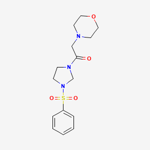 molecular formula C15H21N3O4S B5626862 4-{2-oxo-2-[3-(phenylsulfonyl)-1-imidazolidinyl]ethyl}morpholine 